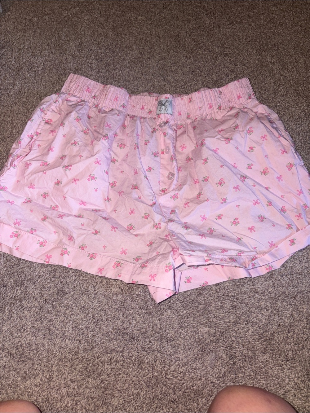 Pink Floral Bow Print Cotton Sleep Shorts
